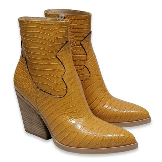 Mivida Yellow  Western Leather Ankle Boots Women's Size 38 US 8 Made in Italy - SVNYFancy