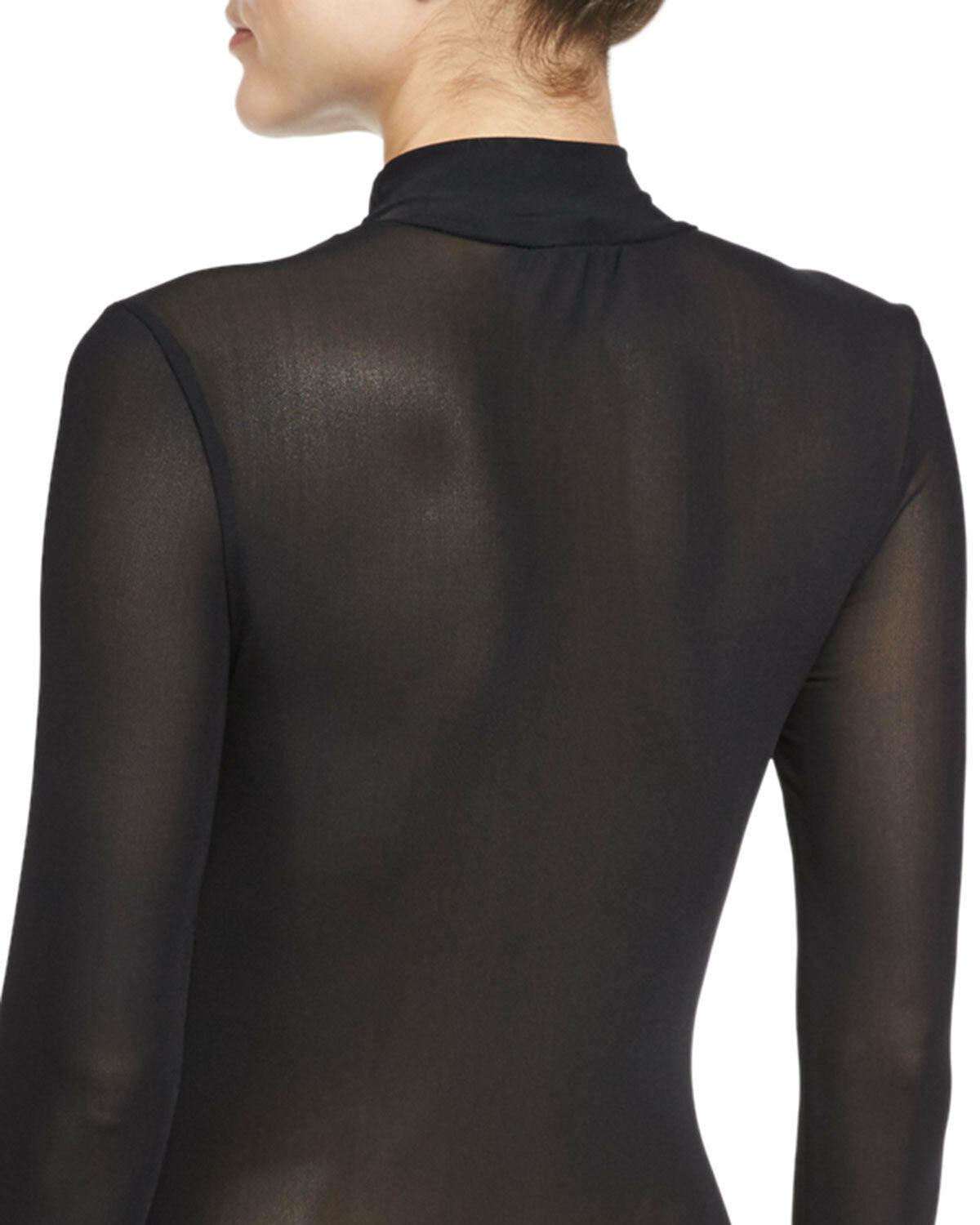 Romeo & Juliet Couture Long-Sleeve Mesh Bodysuit, Black Size M - SVNYFancy
