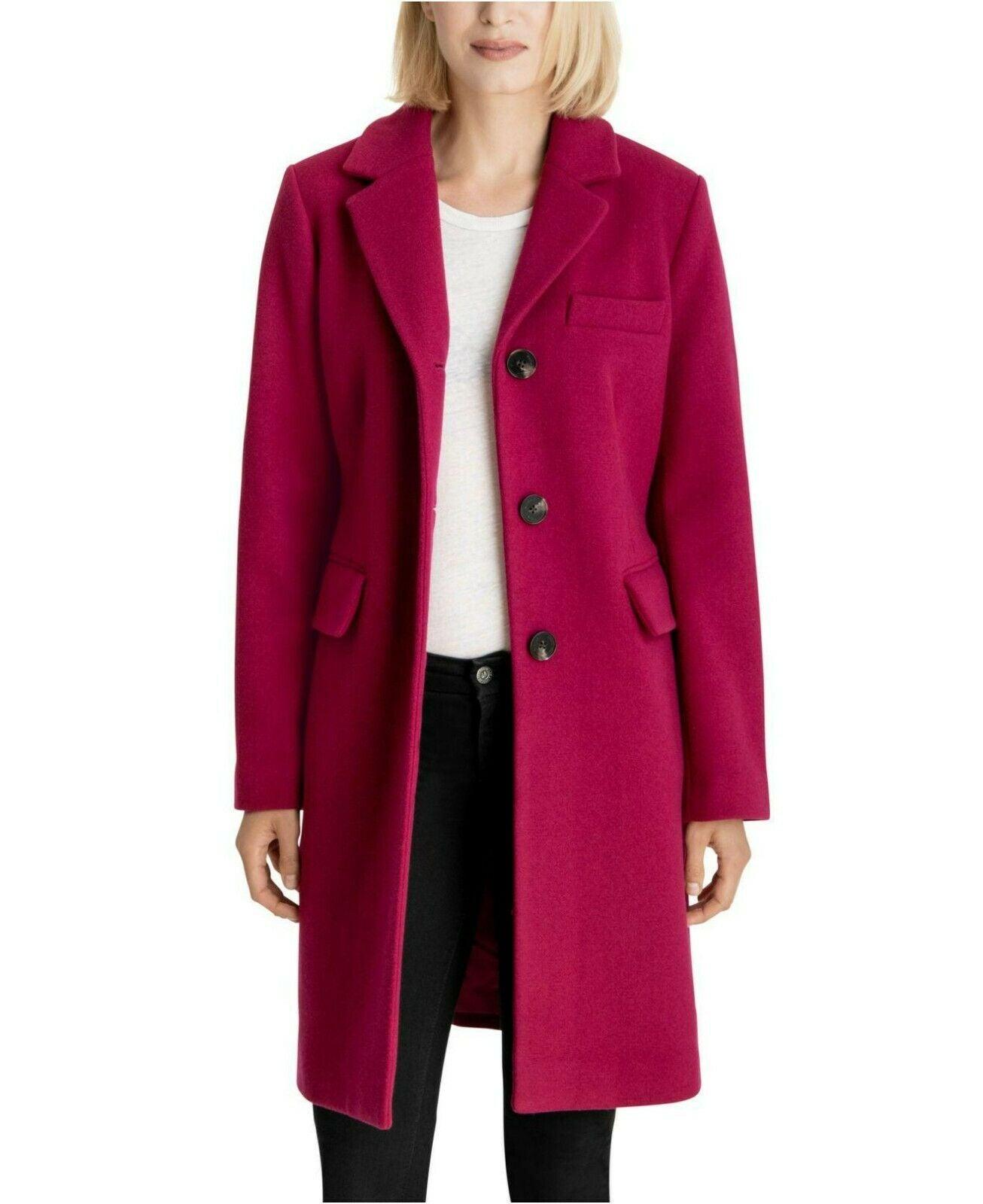 Michael Kors Wool Blend Walker Pink Coat Single Breast Color Azalea Plus Size 0X - SVNYFancy