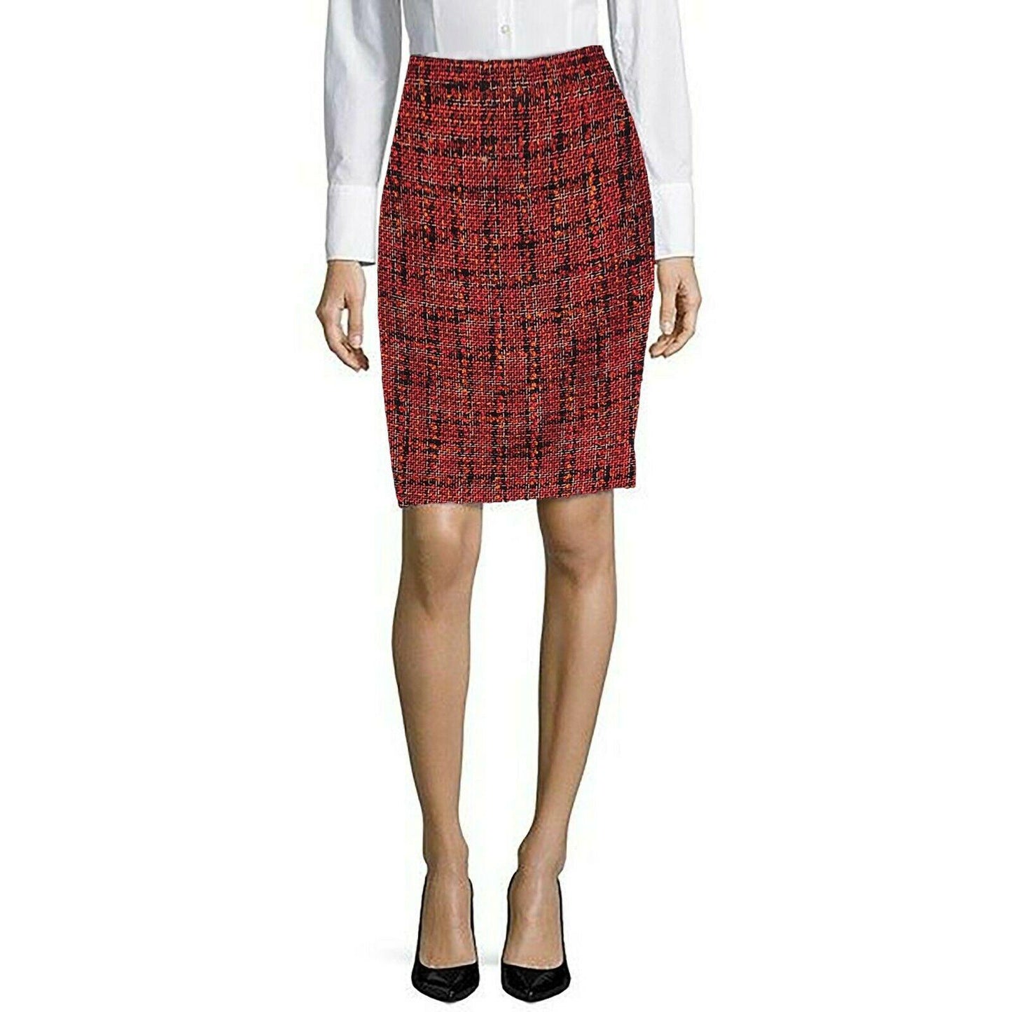 Karl Lagerfeld Paris Pencil Tweed Skirt Knee Length Lined Multi Zip Back Size 10 - SVNYFancy