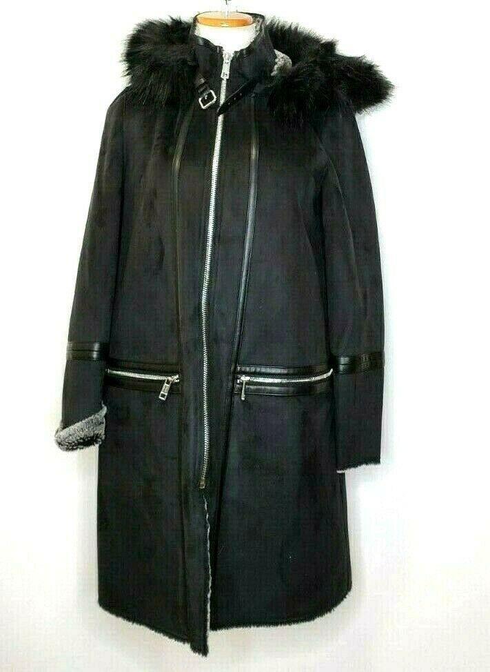 Calvin Klein Women's Faux Shearling Hooded Coat Black Size S - SVNYFancy