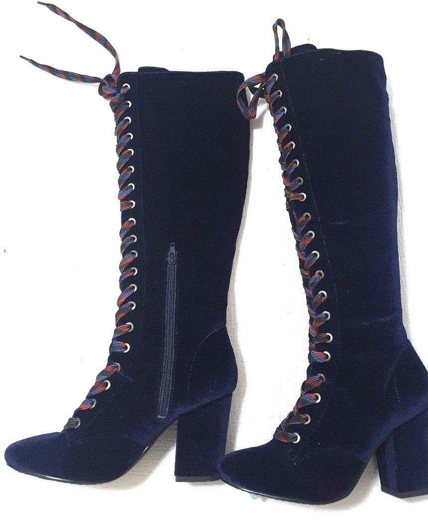 LFL by Lust For Life Women's Velvet Lase Up Boot Color Midnight Size US 6 - SVNYFancy