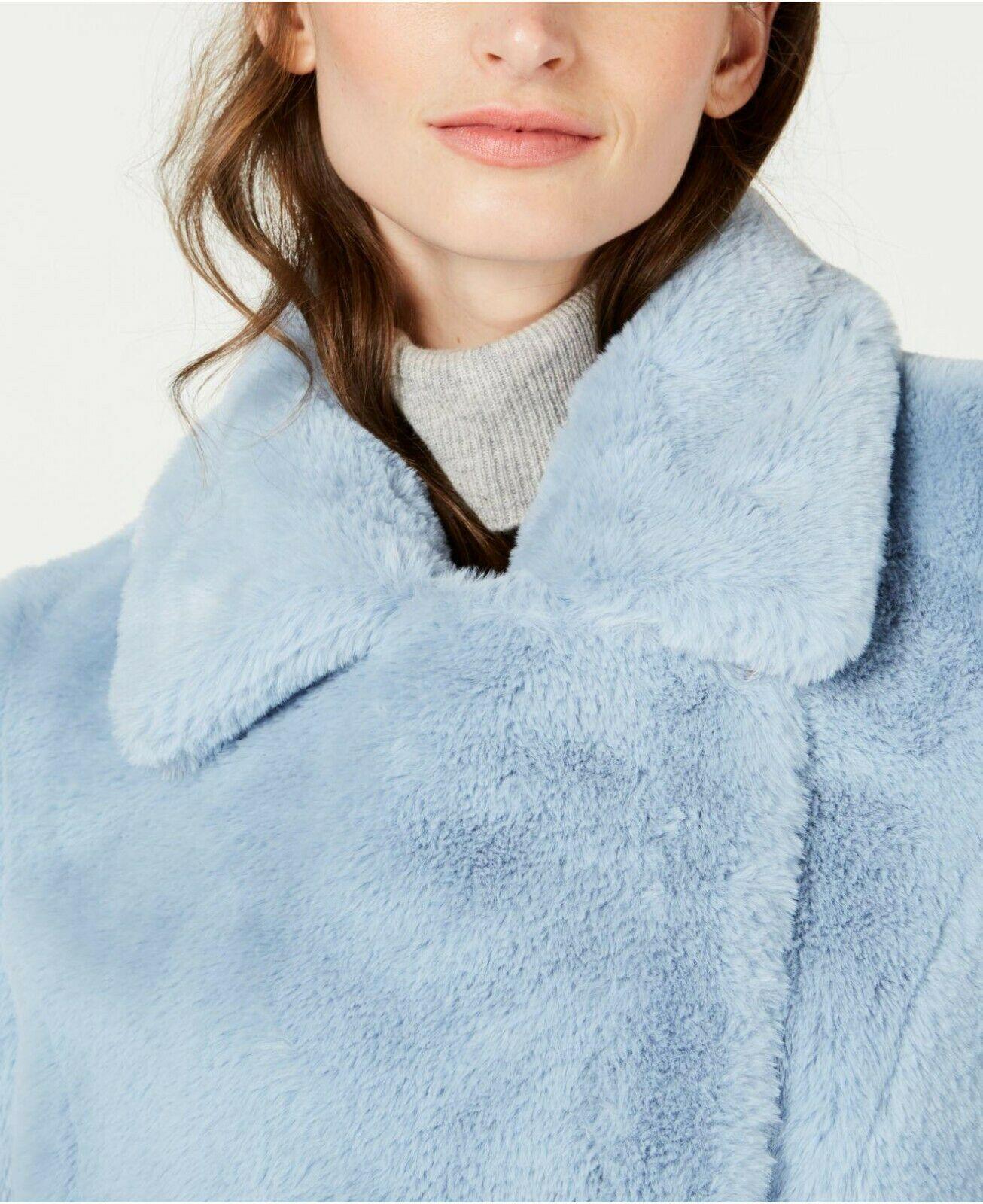 Calvin Klein Asymmetrical Faux Fur Pastel Blue Coat Plus Size 2X - SVNYFancy