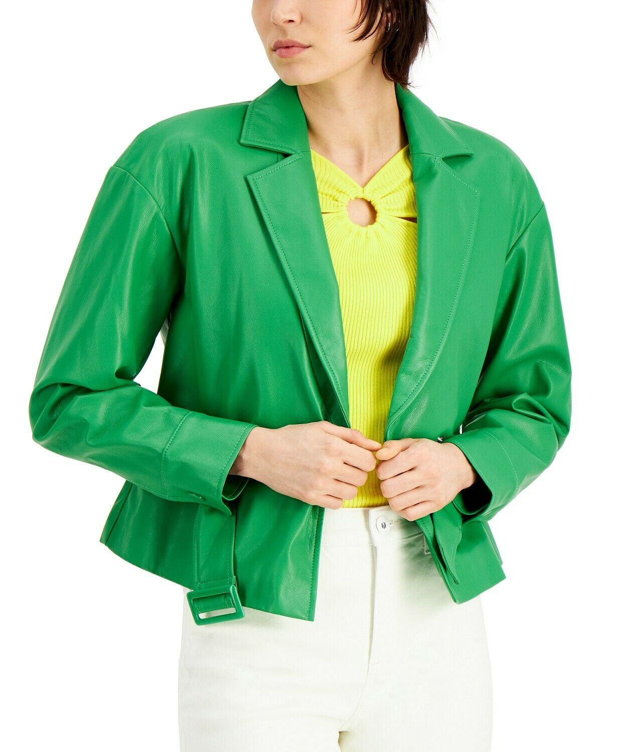 INC International Concepts Women's Green Faux-Leather Belted Jacket  XXL - SVNYFancy