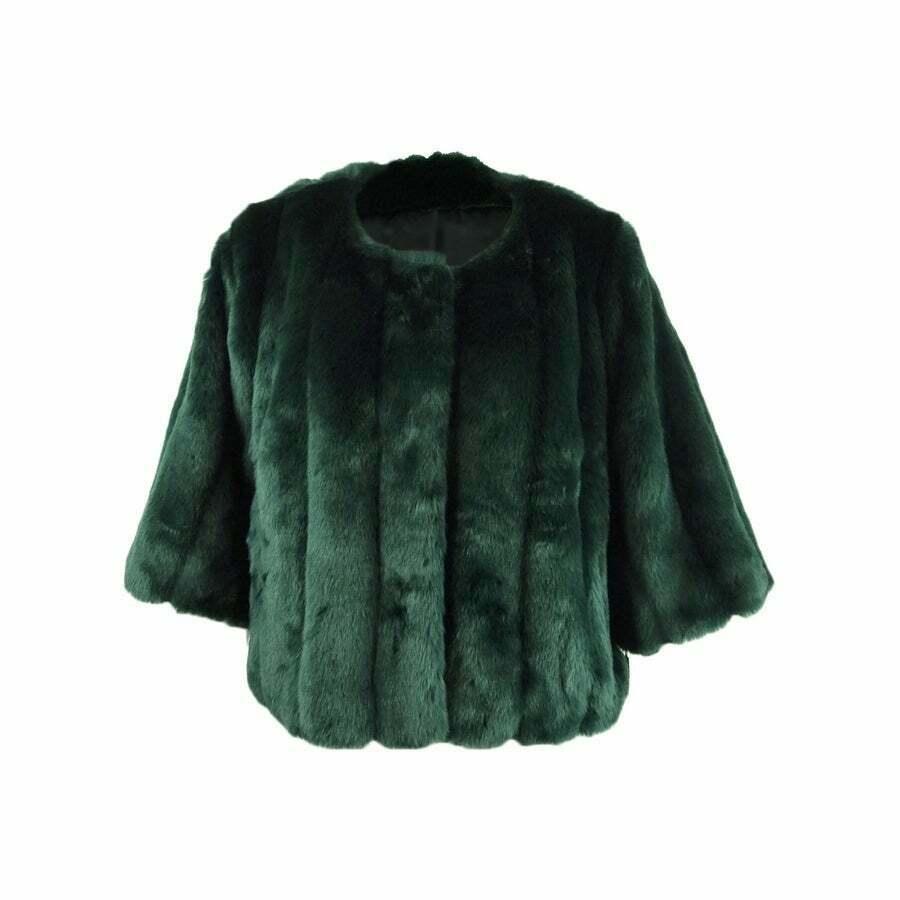 Calvin Klein Womens Faux-Fur Green Malachite Evening Shrug Size XL - SVNYFancy