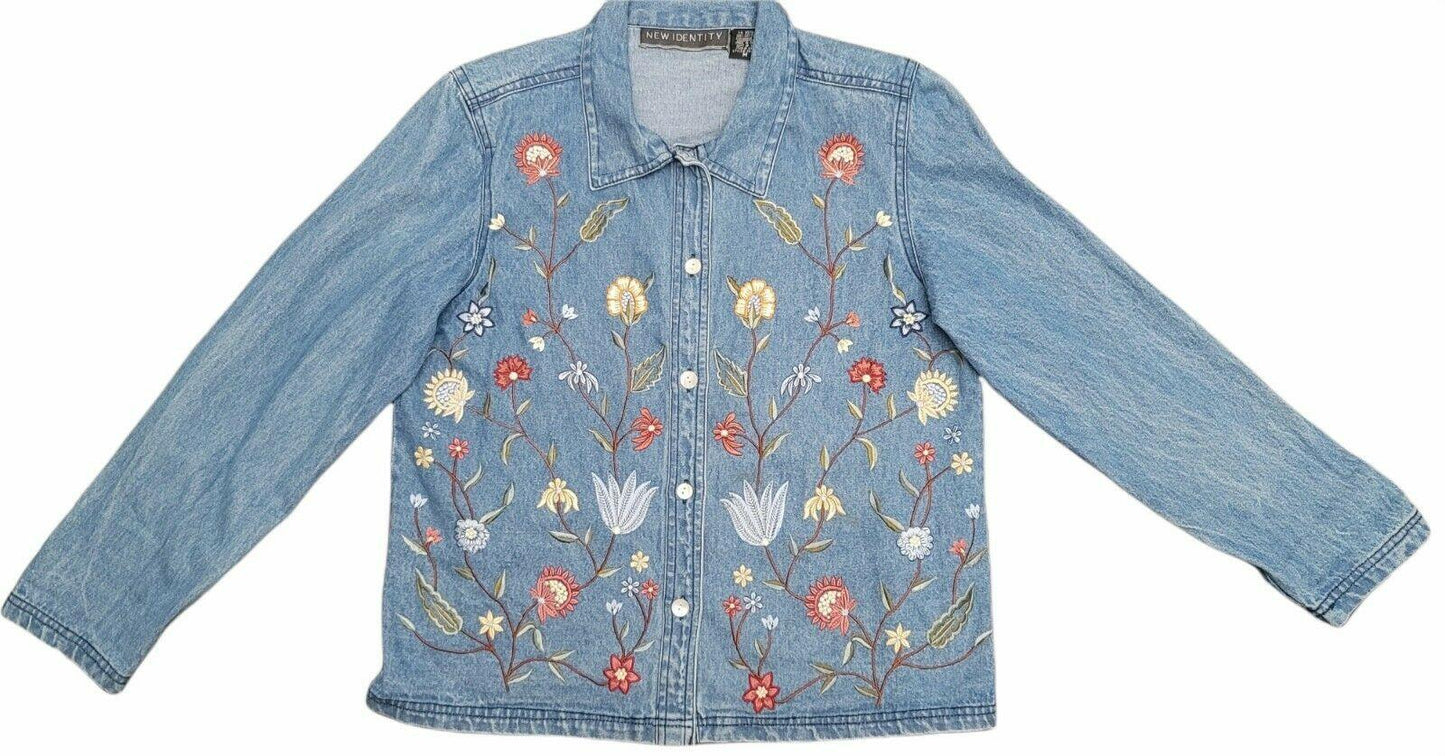 New Identity Women's Embroidered Flowers Jean Jacket Size M - SVNYFancy
