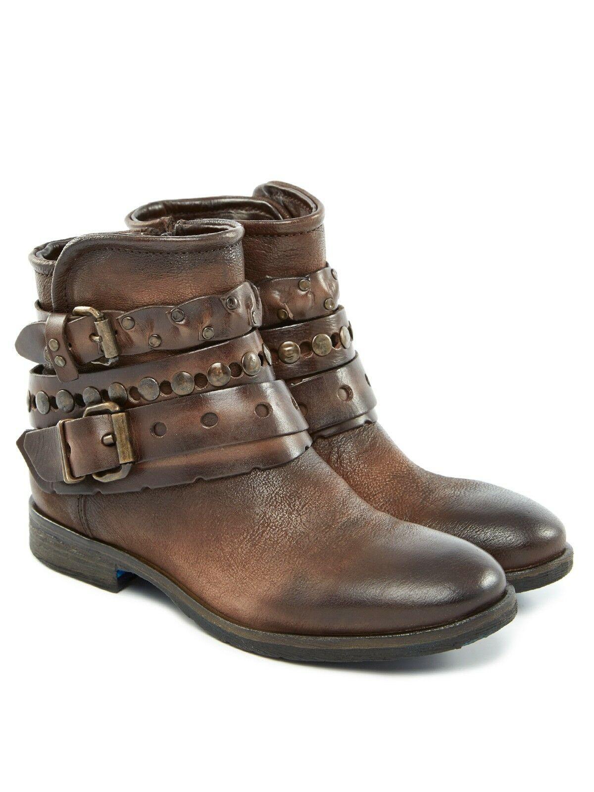 YKX&CO Brown Leather Buckle Ankle Biker Boots Size US 8.5  EU 40  Italy - SVNYFancy