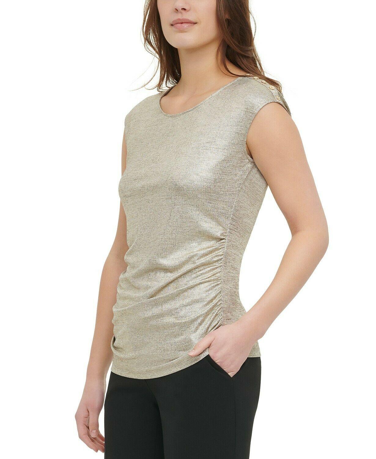 Calvin Klein Knit Top Gold Top Button-Shoulder  Size XS - SVNYFancy