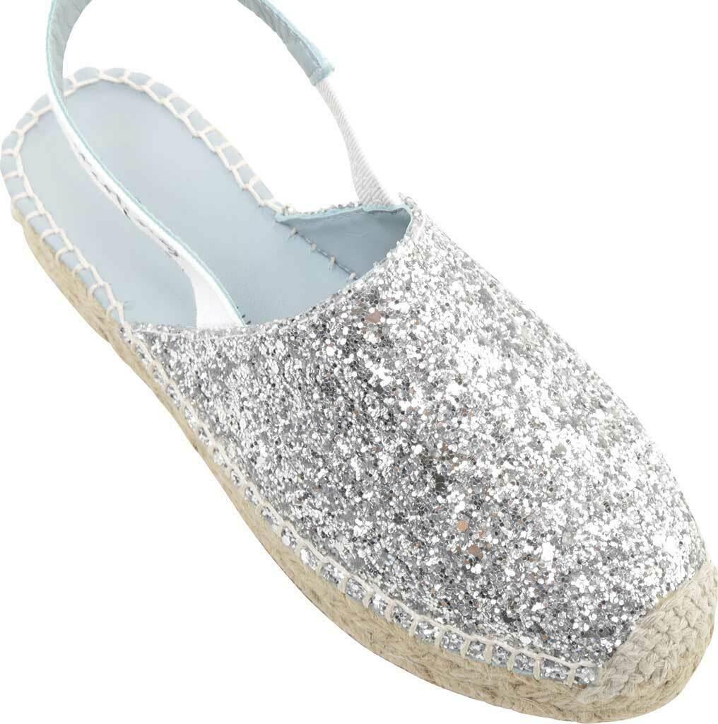 Chiara Ferragni Women's Glitter Espadrille Silver Textile Sandals Size 38 - SVNYFancy