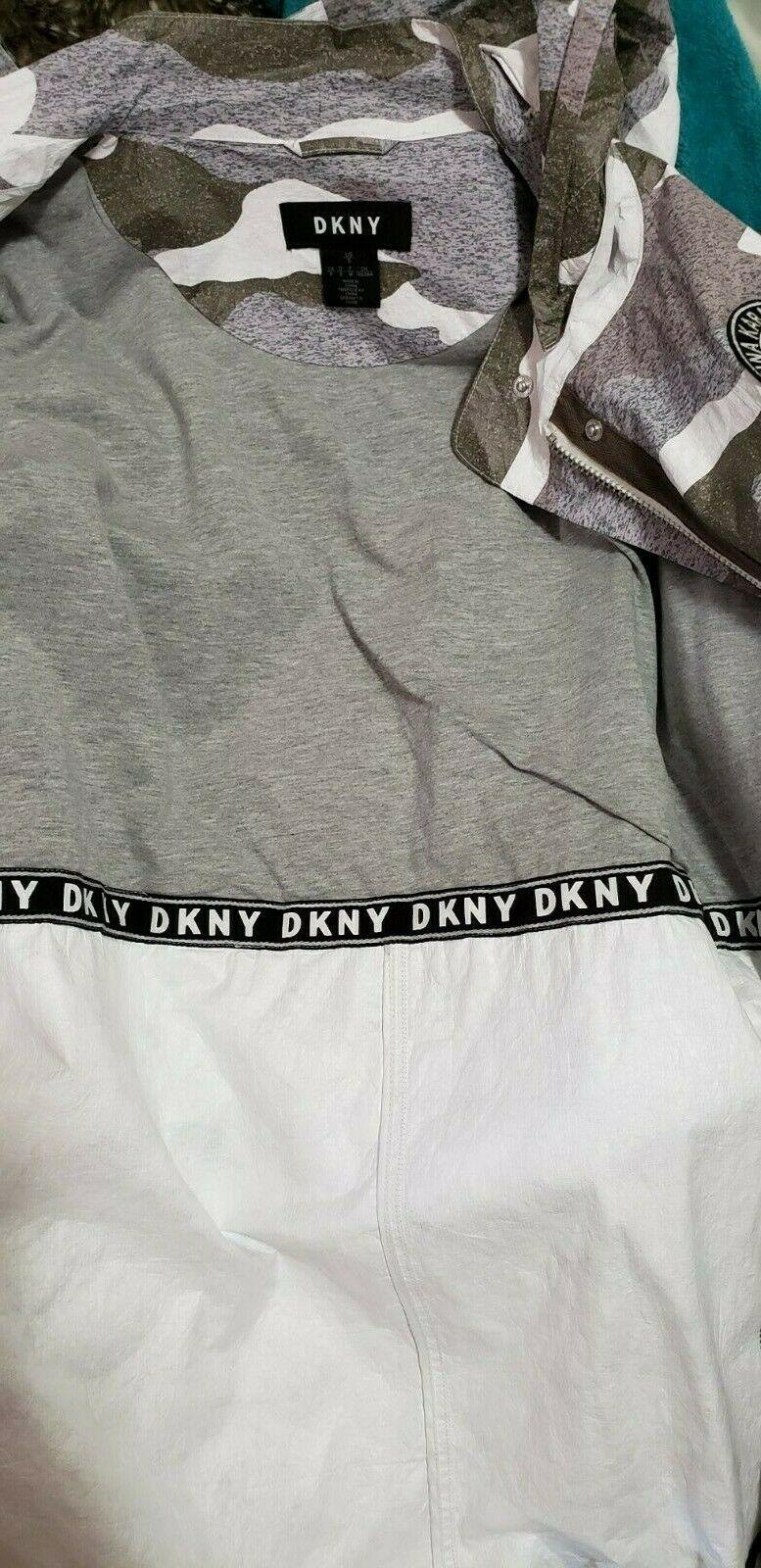 DKNY Womens Oversize Camo White Gray Hoodie Raincoat Long Windbreaker Size S - SVNYFancy