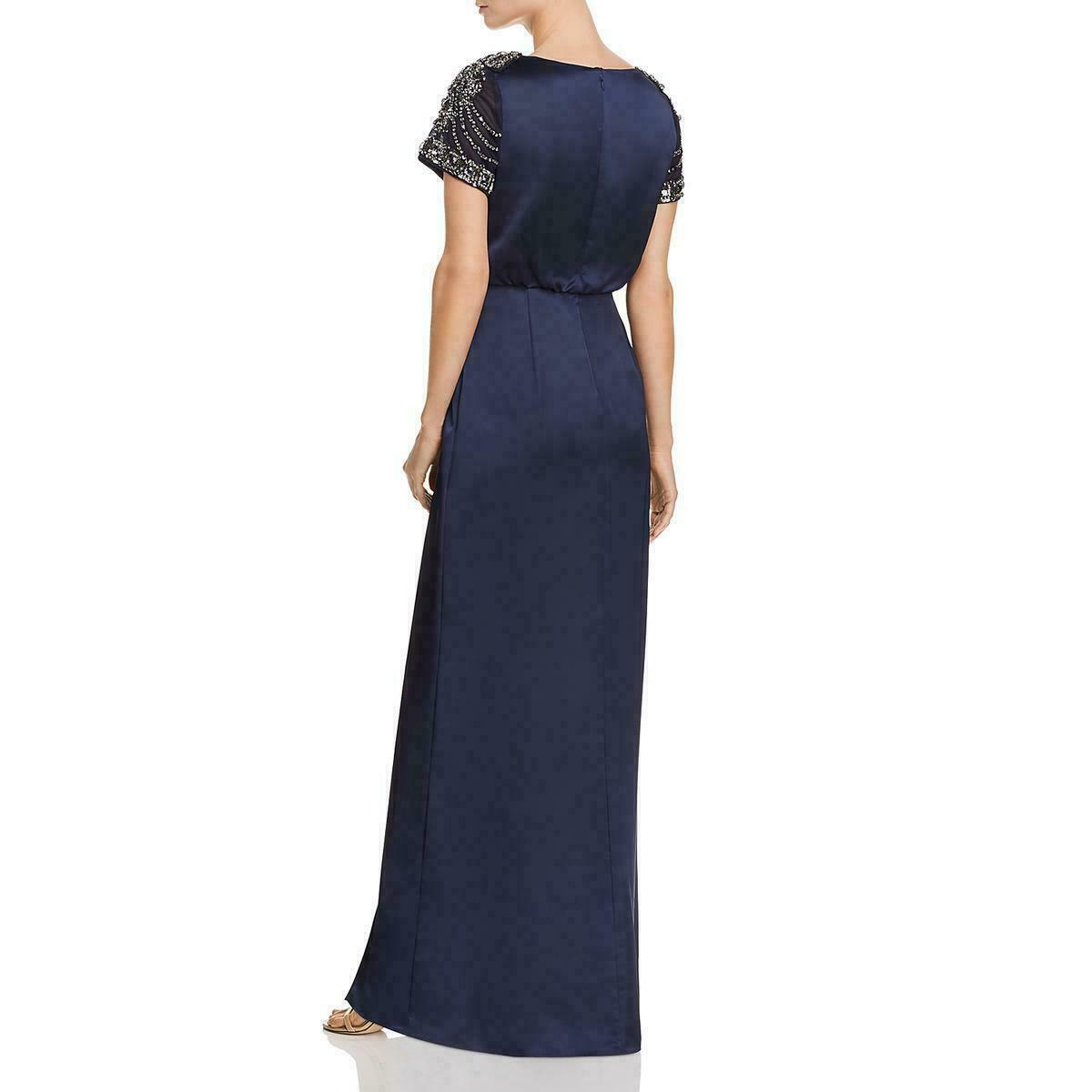Aidan Mattox Womens Navy Embellished Faux Wrap Evening Dress Gown Size 0 - SVNYFancy