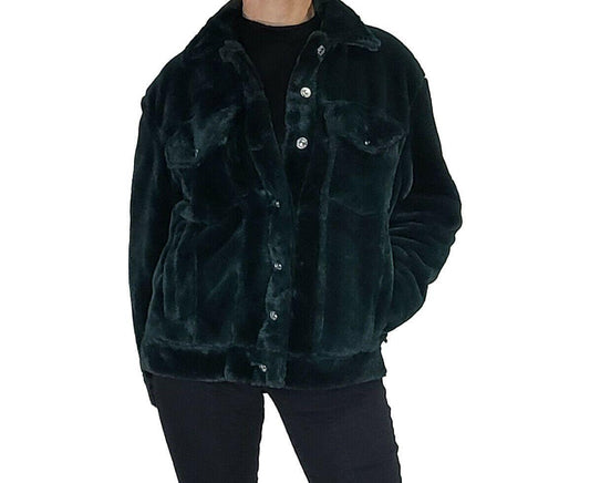 Calvin Klein Jeans Faux Fur Trucker Jacket Dark Emerald Green Size US S - SVNYFancy