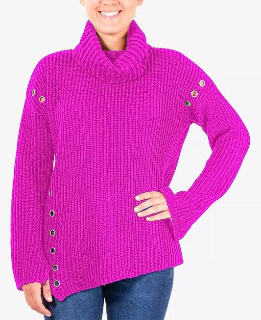 NY Collection Grommet-Detail Turtleneck Sweater Pink Size 1X