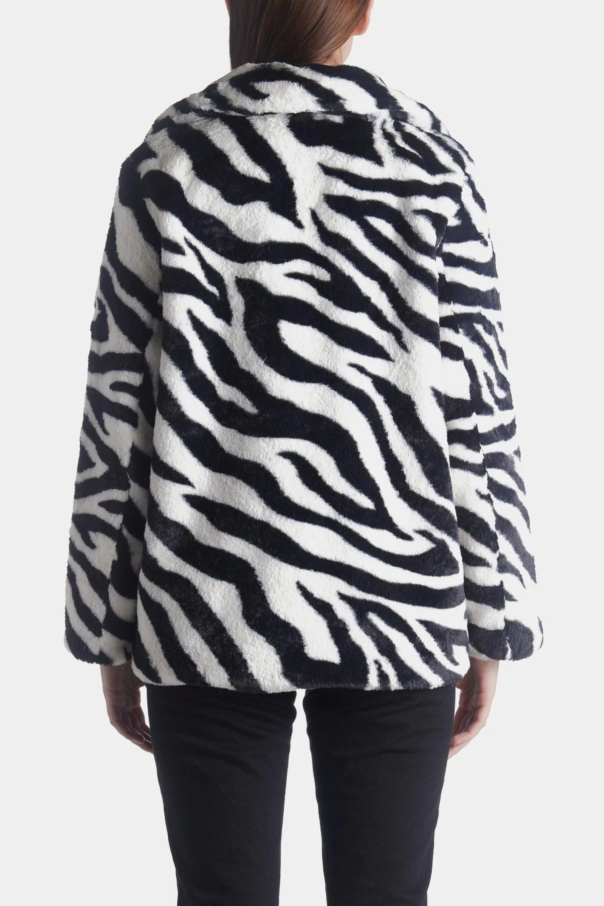 Kathy Ireland Women's Printed Zebra Faux Fur Coat Size L - SVNYFancy