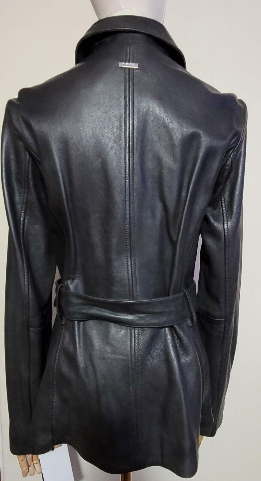 DKNY Womens Military Style Black Belted Leather  Jacket Size S - SVNYFancy