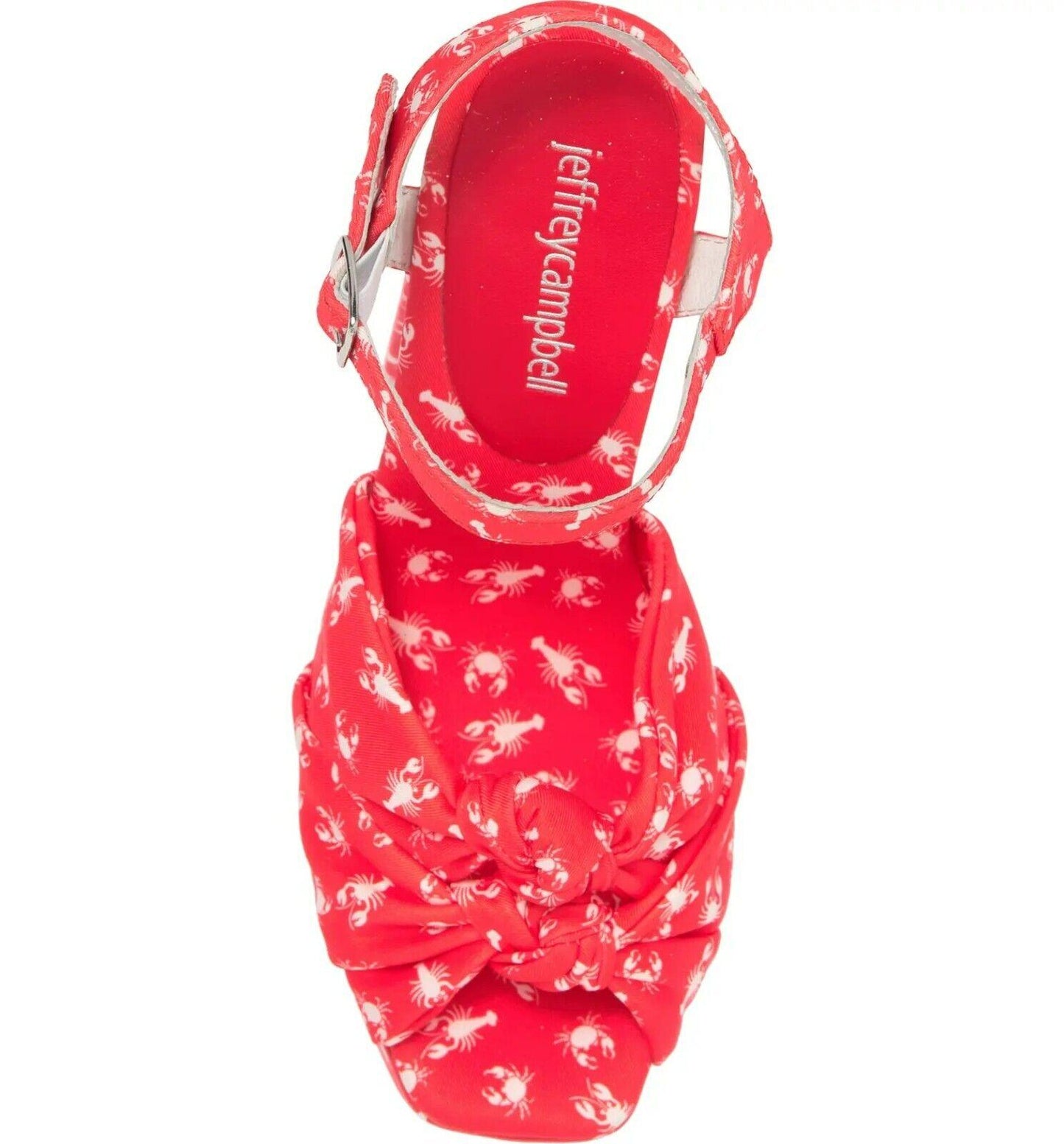 Jeffrey Campbell  Red Platform Sandal Lobsters and Crabs Print Knotted Straps Size US 8 - SVNYFancy