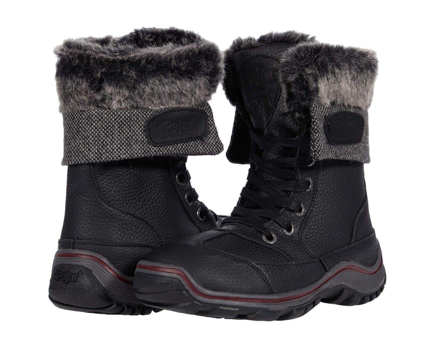 Pajar Alice Black Waterproof Snow Boot Leather Dual Tweed Faux Fur Cuff  36 EU/5-5.5 M US - SVNYFancy