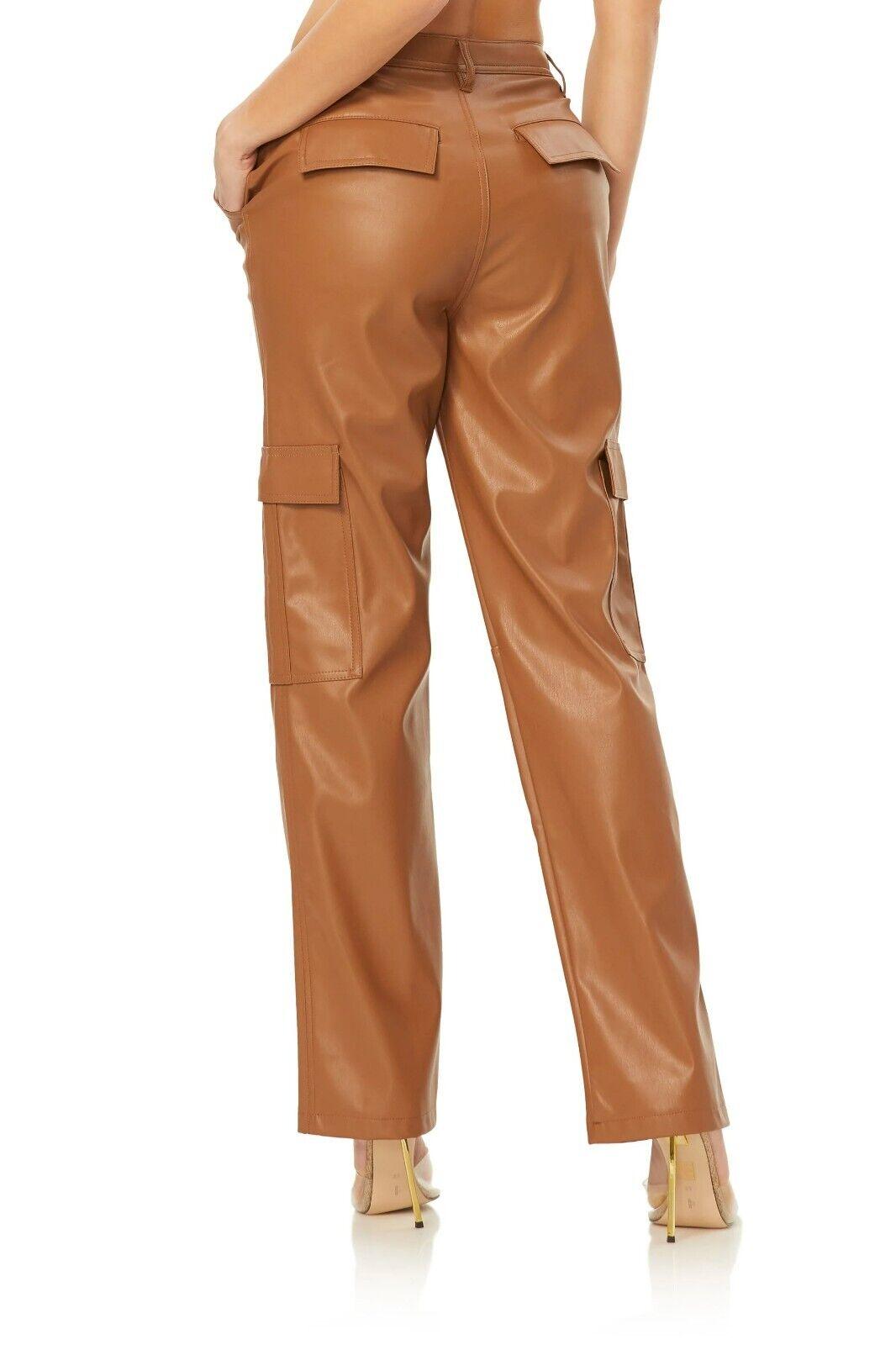 AFRM Noe Faux Leather Relaxed Cargo Pants Brown Size 24 - SVNYFancy