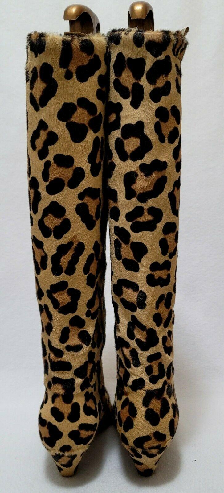 Bruno Ricci Cone Heel Calf Hair Slouch Leopard Print Boots Women's Size EU 37 - SVNYFancy