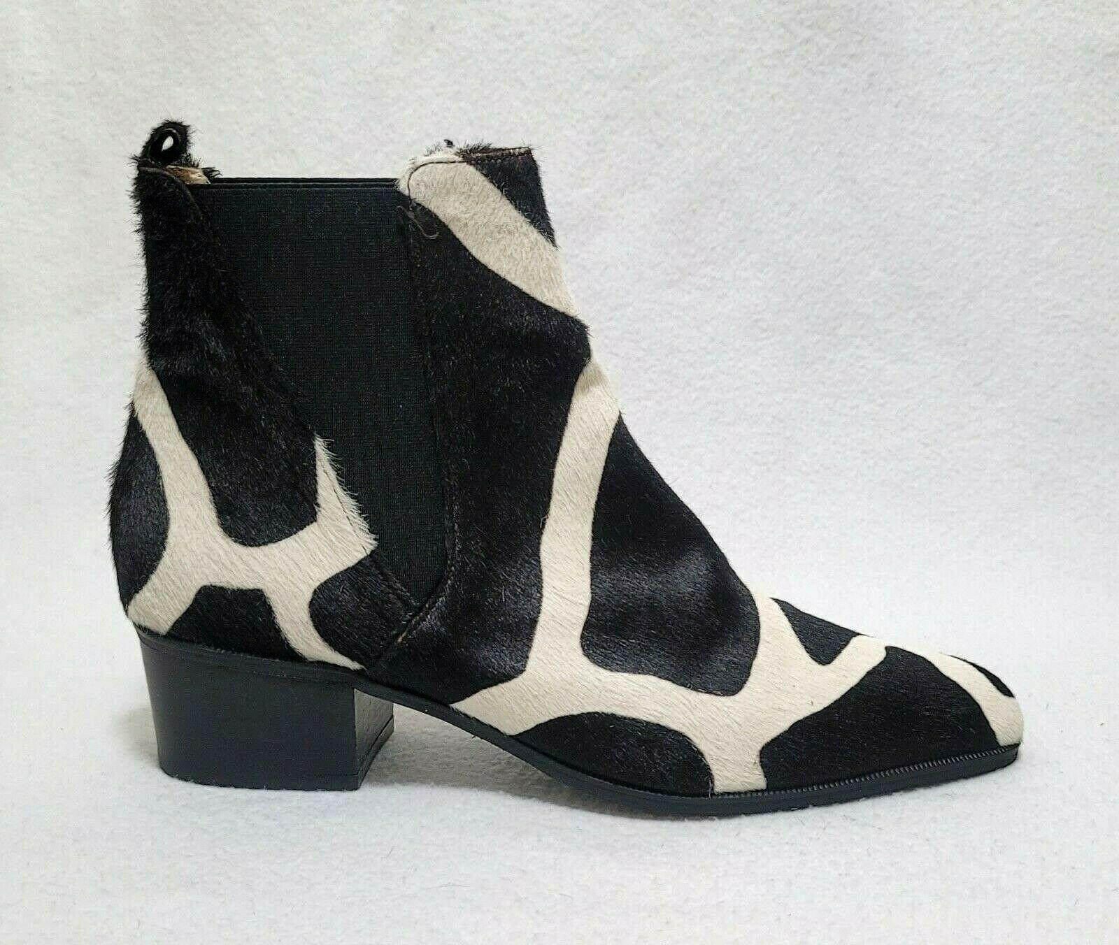 Diane B Pandora Black White Printed Giraffe Hair Calf Chelsea Boot  EU 41 US 10 - SVNYFancy