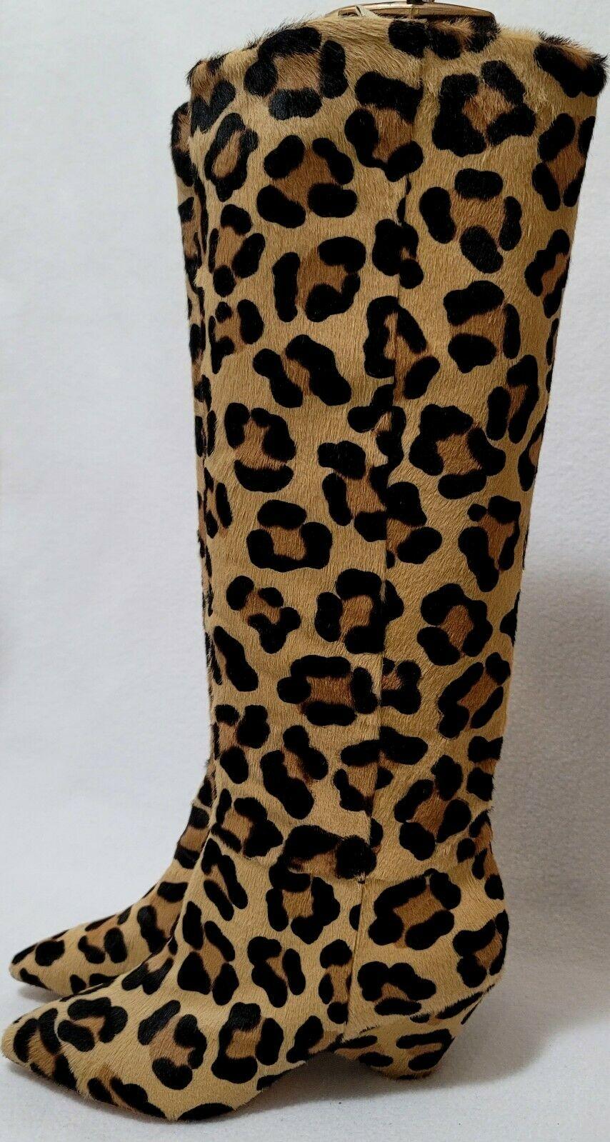 Bruno Ricci Cone Heel Calf Hair Slouch Leopard Print Boots Women's Size EU 37 - SVNYFancy