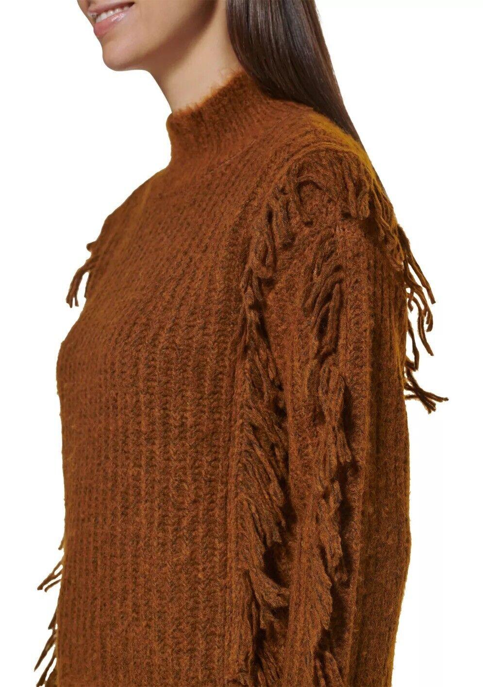 Calvin Klein Women's Knitted Fringe Mock Neck Sweater Brown Size XL - SVNYFancy