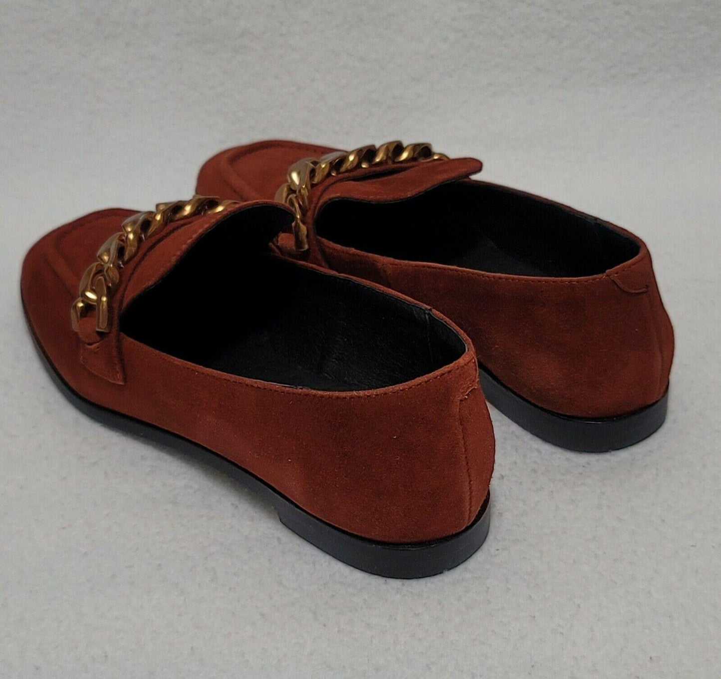 Jeffrey Campbell Woman’s Jesse Rust Suede With Chain Loafer Shoes Size US 9.5 - SVNYFancy