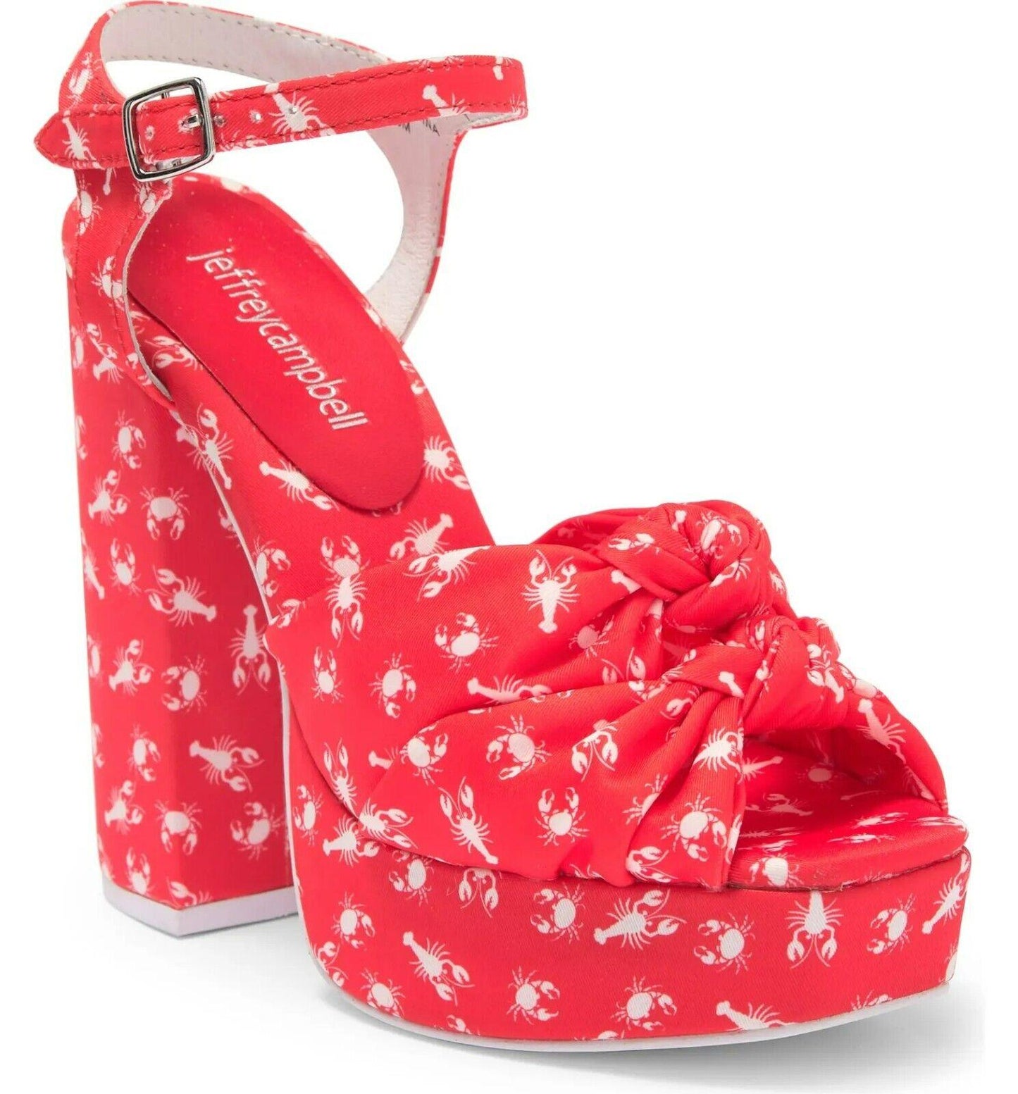 Jeffrey Campbell  Red Platform Sandal Lobsters and Crabs Print Knotted Straps Size US 8 - SVNYFancy