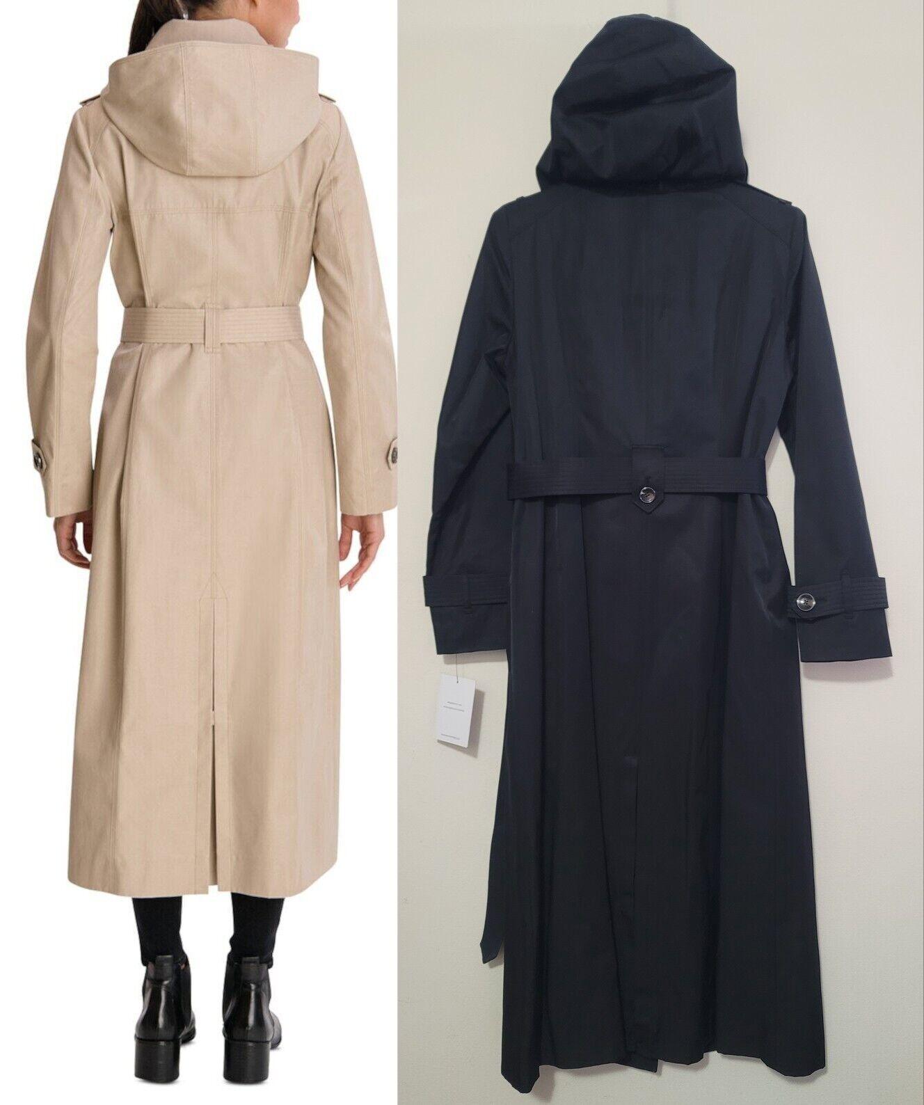London Fog Womens Hooded Maxi 50 in. Trench Coat Black  Size XS - SVNYFancy
