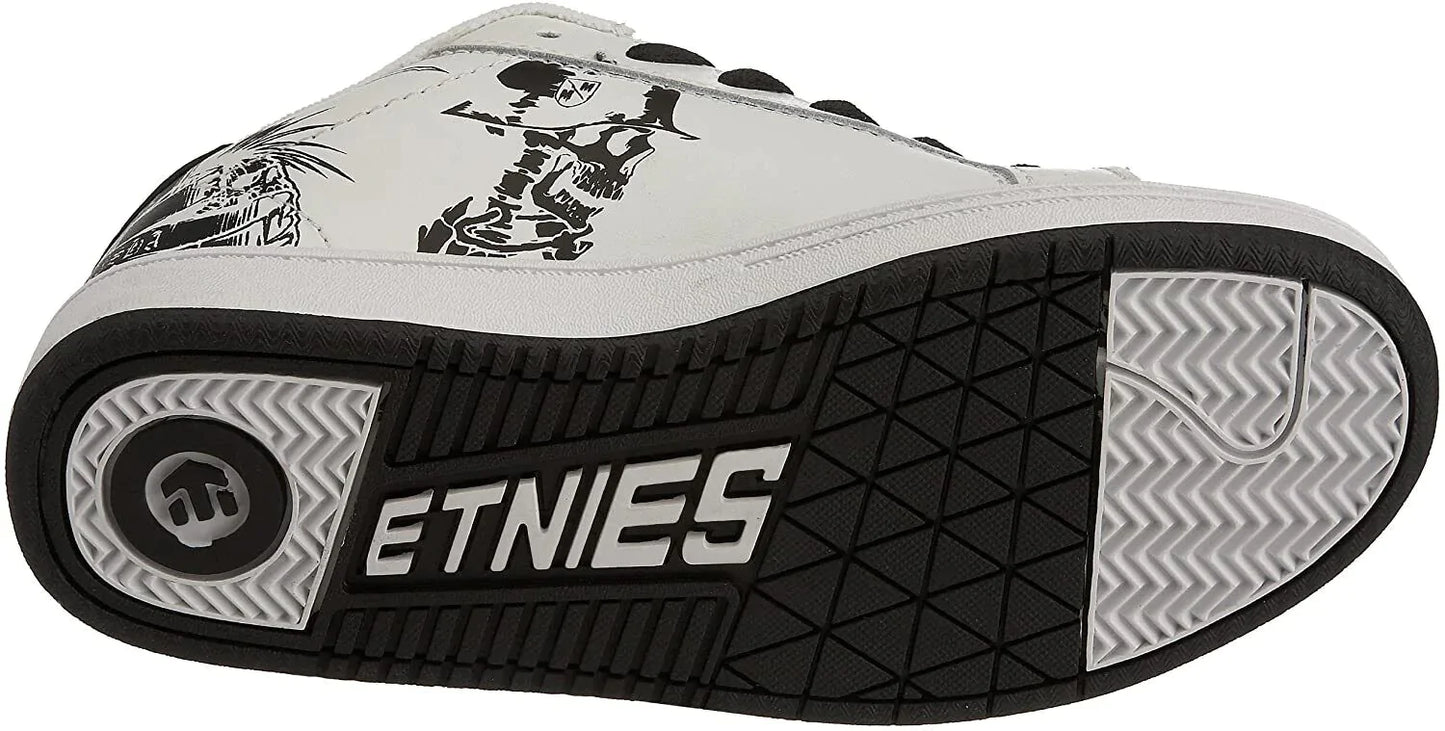 Etnies Fader White Leather Skate Kids Shoes Metal Mulisha Skulls Cranes US 2.5 Little Kid EU 34.5 - SVNYFancy