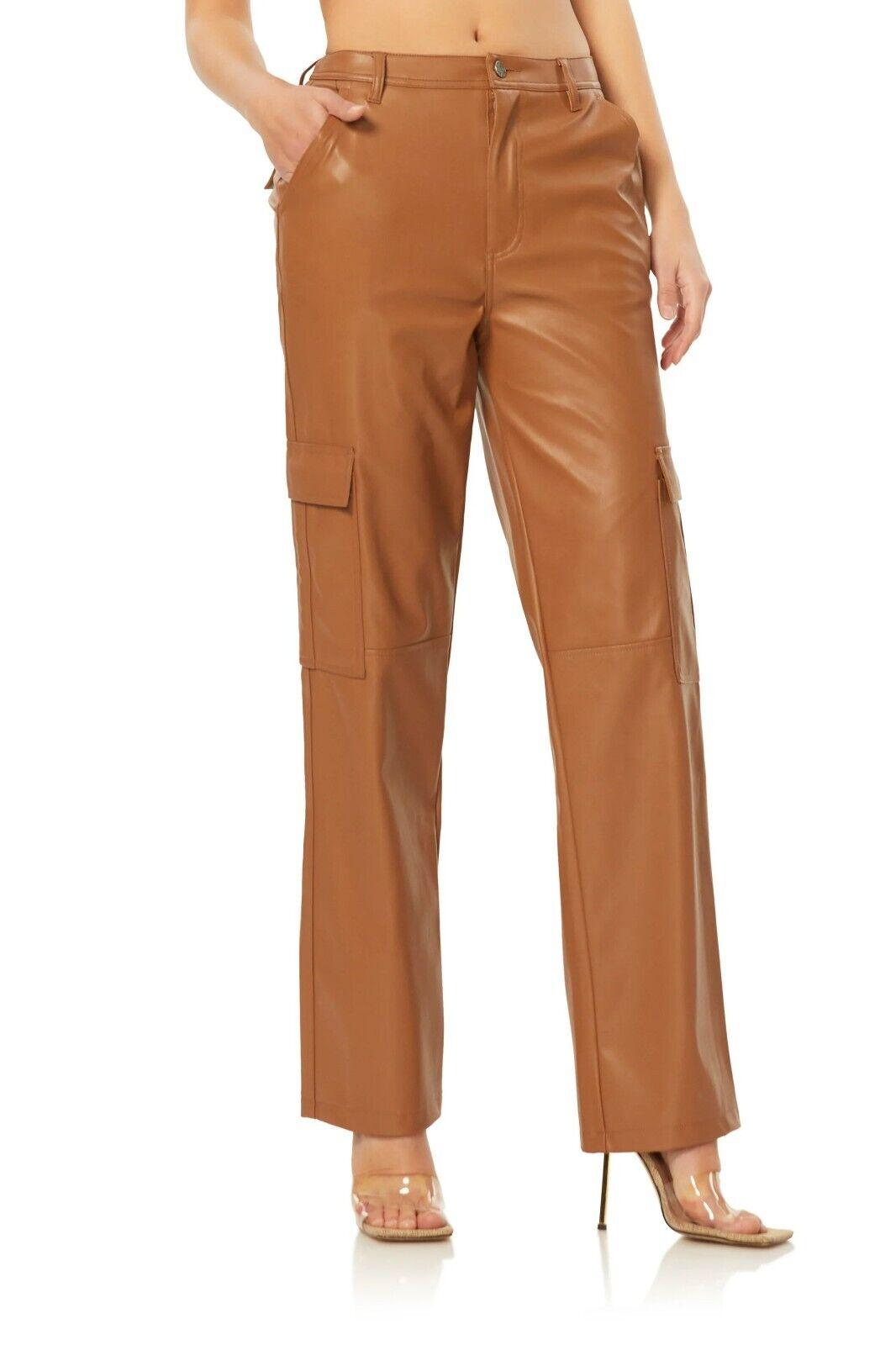 AFRM Noe Faux Leather Relaxed Cargo Pants Brown Size 24 - SVNYFancy
