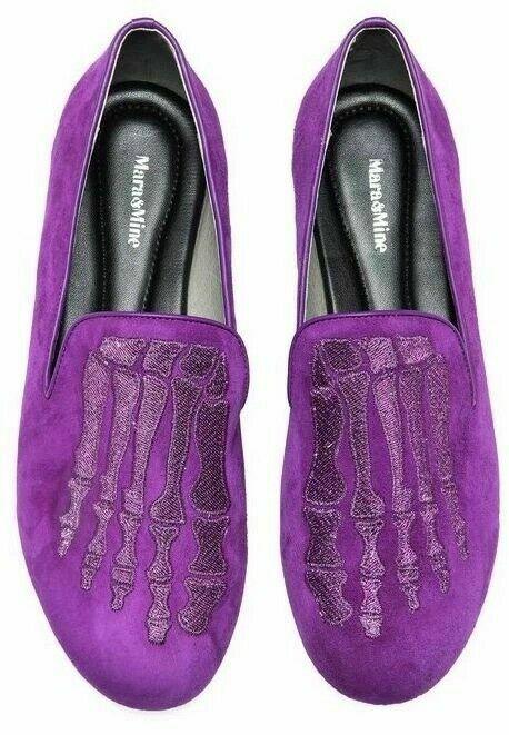MARA & MINE Jem Skull Violet Embroidered Skeleton Dress Slippers Loafers US 7.5 - SVNYFancy