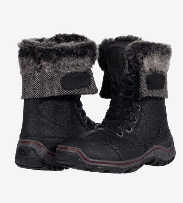 Pajar Alice Black Waterproof Snow Boot Leather Dual Tweed Faux Fur Cuff  36 EU/5-5.5 M US - SVNYFancy