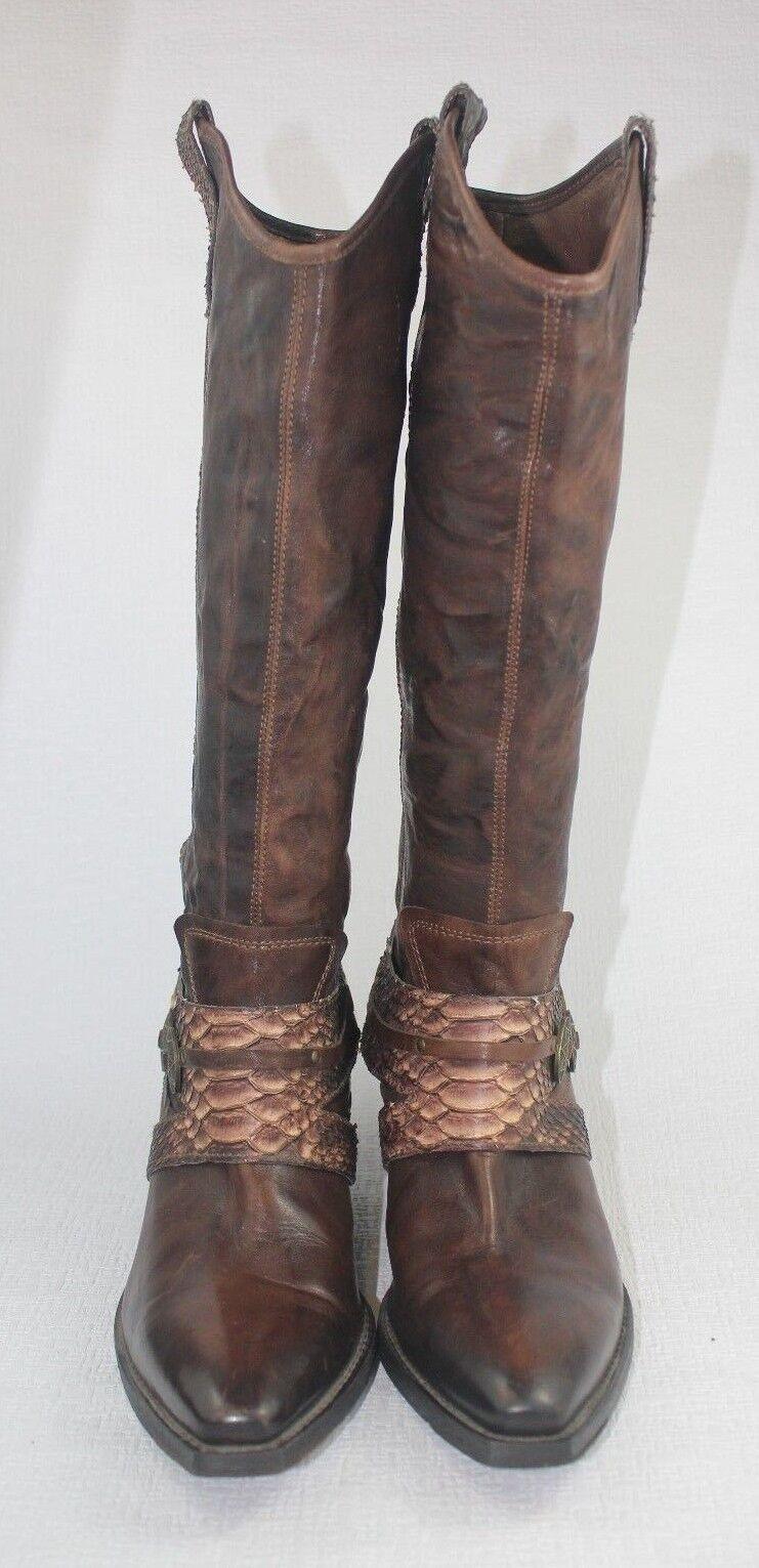VIC MATE Western Boots Womens Tall Leather Brown Cowgirl Italian Boots  Size 40 - SVNYFancy