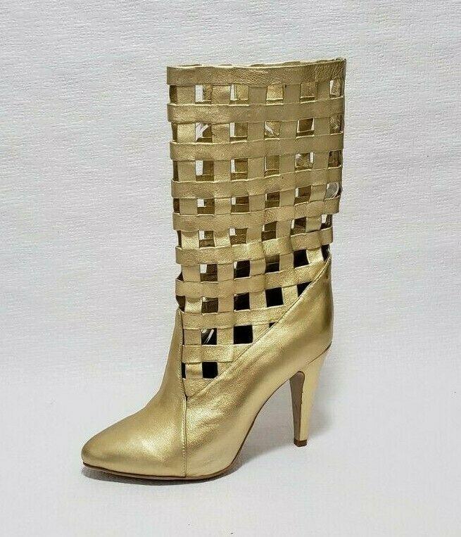 Jeffrey Campbell Ferris Metallic Gold Womens Fashion Leather Mid-Calf Booties Size US 8.5 - SVNYFancy