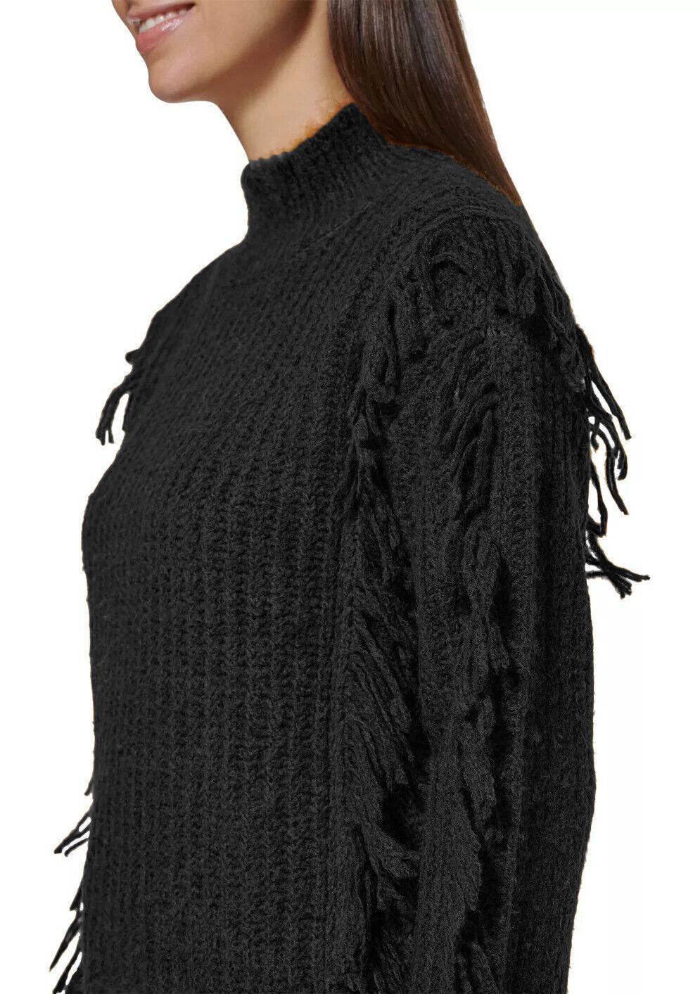 Calvin Klein Women's Knitted Fringe Mock Neck Sweater Black Size S - SVNYFancy