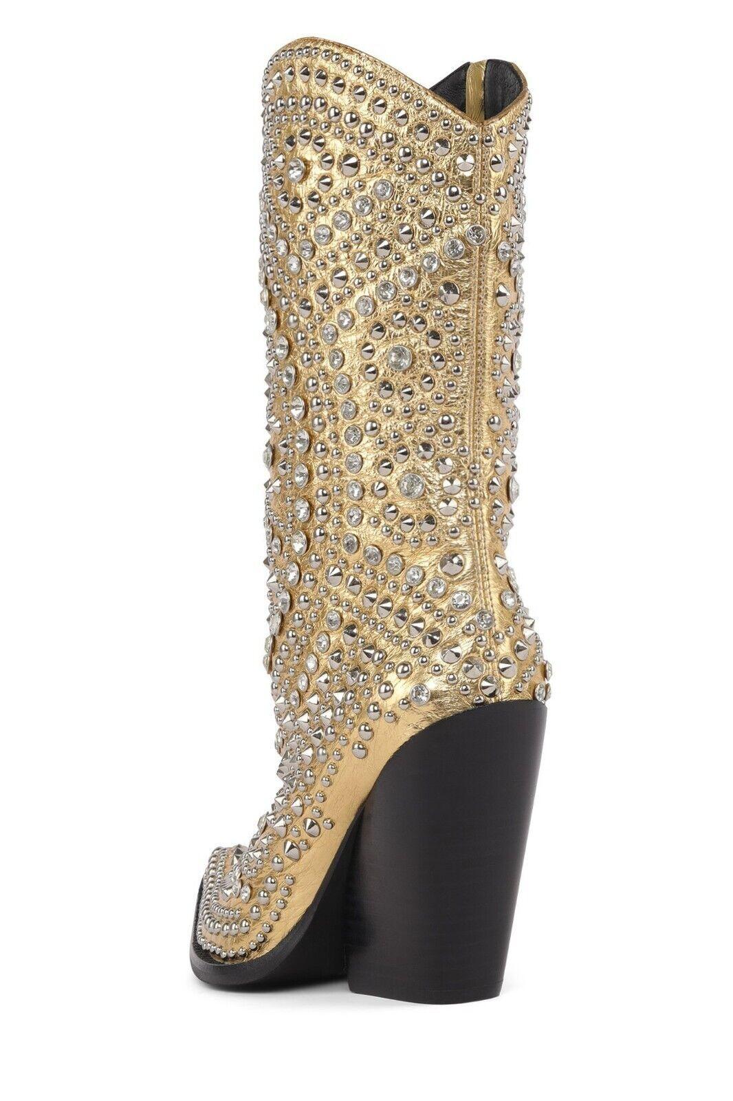 Jeffrey Campbell Gold Western Stud and Rhinestone Cowboy Boots Size 9 - SVNYFancy