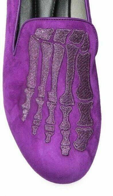 MARA & MINE Jem Skull Violet Embroidered Skeleton Dress Slippers Loafers US 7.5 - SVNYFancy