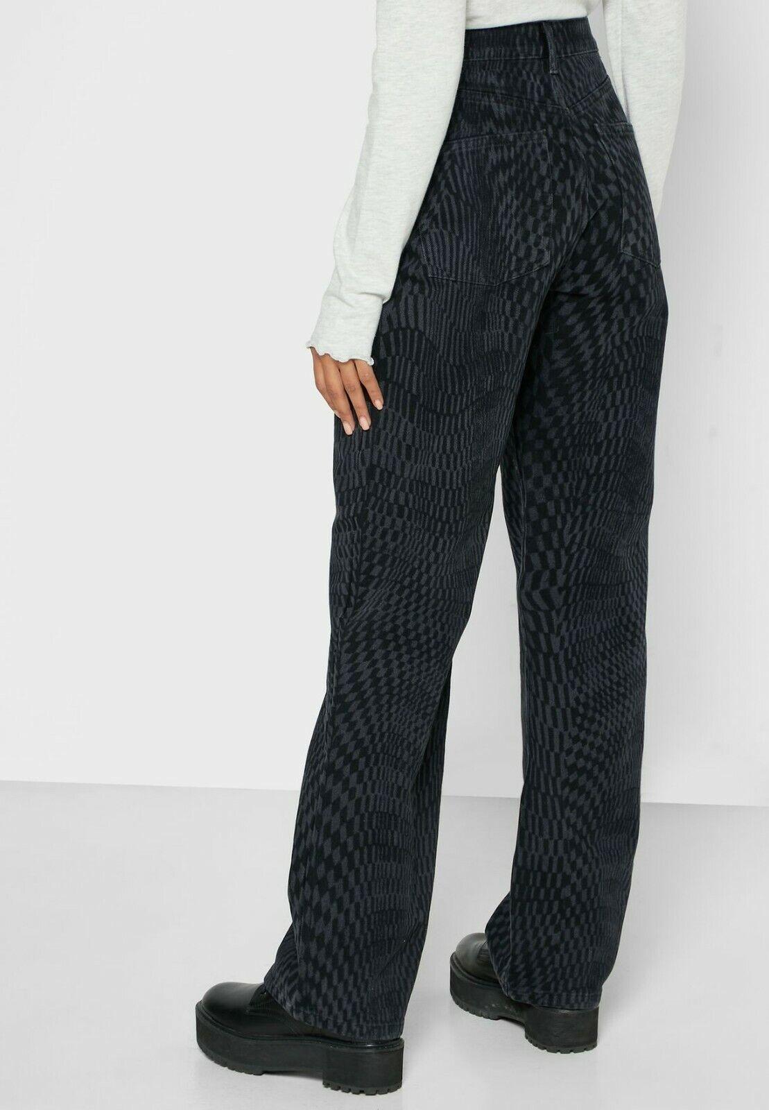 TOPSHOP Women's Black Warp Print 90s Straight Leg Jeans Size US 6 - SVNYFancy