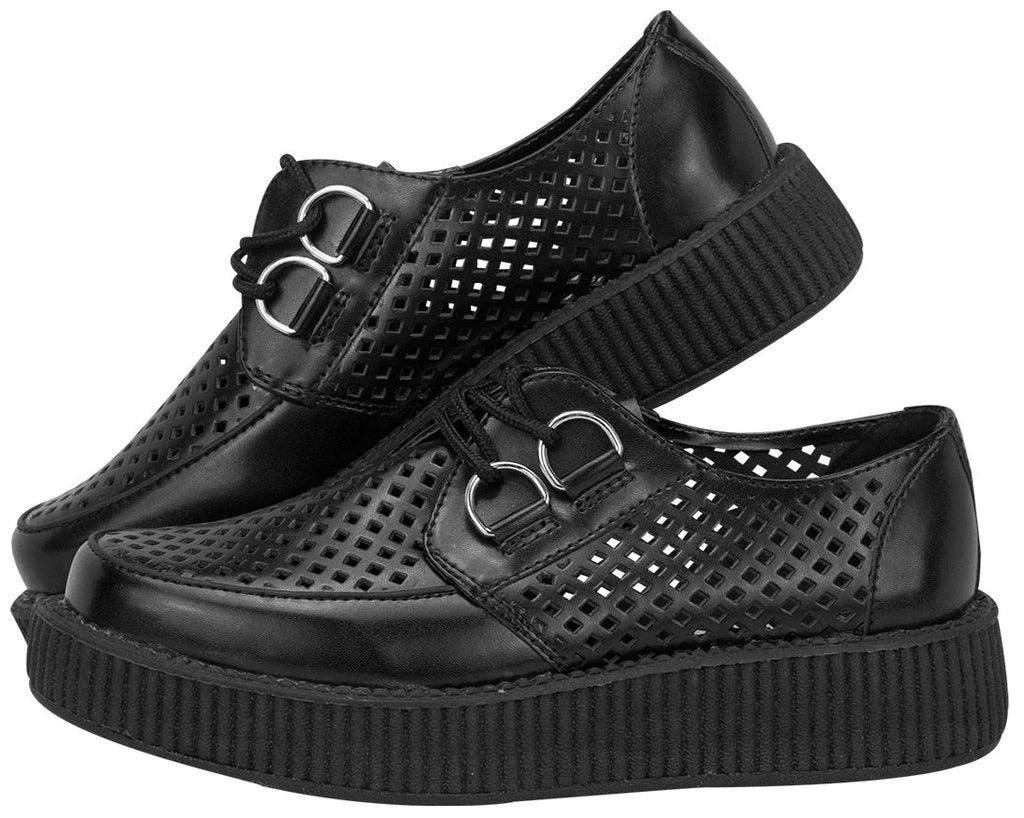 T.U.K. Leather Shoes Black Perforated Viva Low Sole Creepers Womens Size US 6 - SVNYFancy