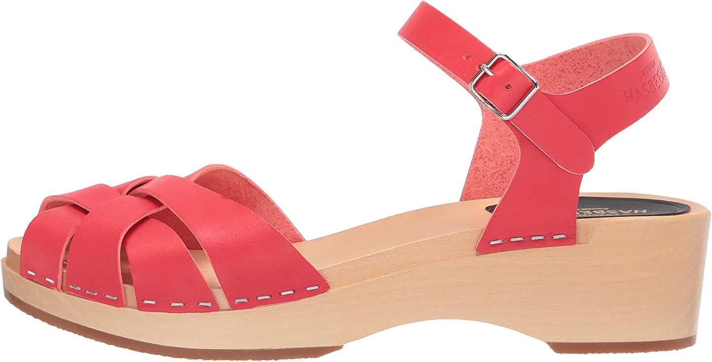 Swedish Hasbeens Womens Magdalena Red Ankle Strap Leather Wood Sandals EUR 36